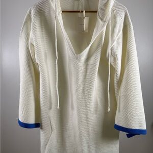Anthropologie Textured White Tunic with Blue Accents